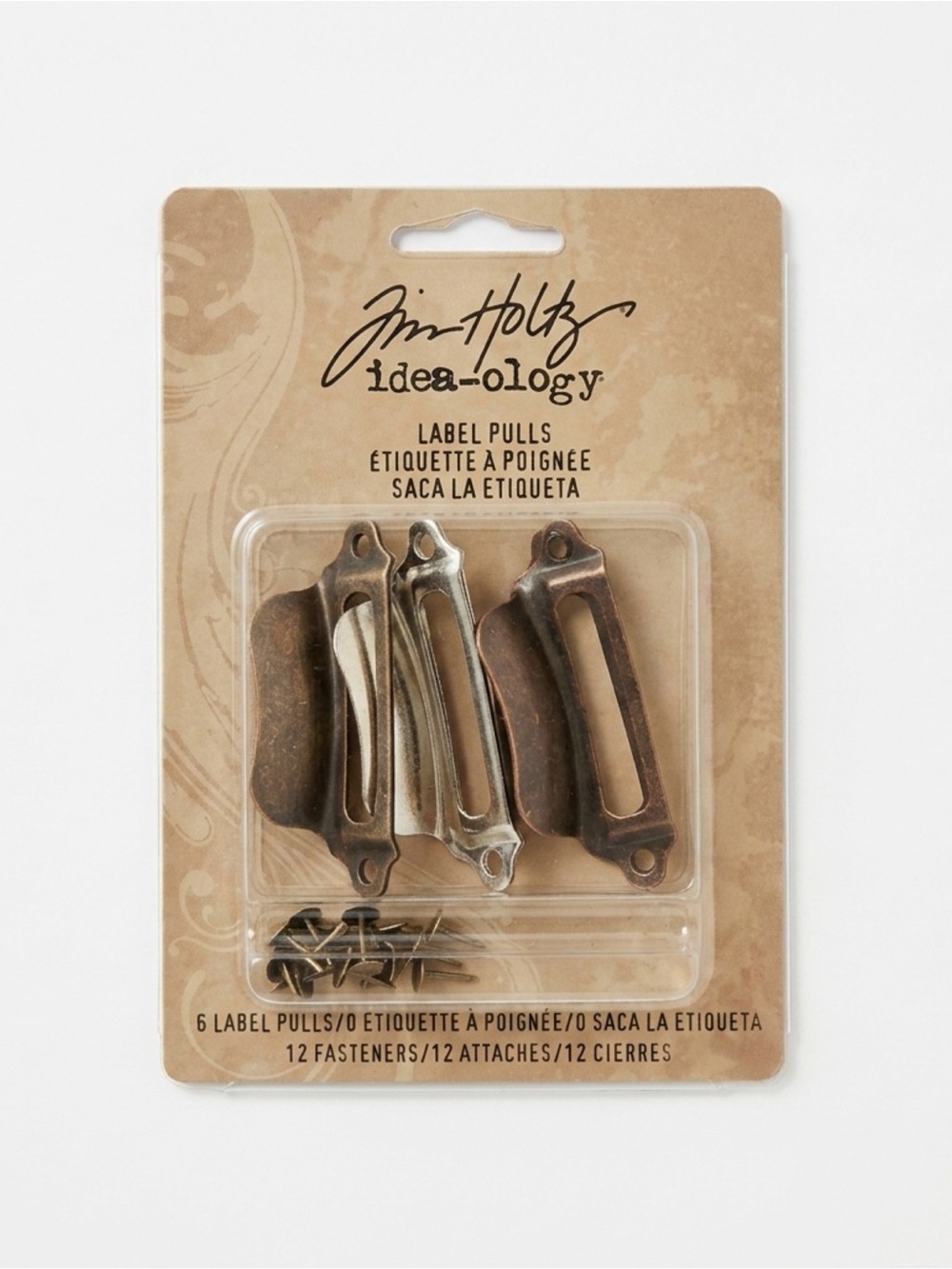 Retired Tim Holtz Idea-ology Label Pulls & Fasteners - Antique Metal